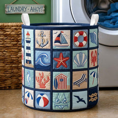 Nautical Journey Quilted Laundry Basket Beach Lover Laundry Bin Gift For Her