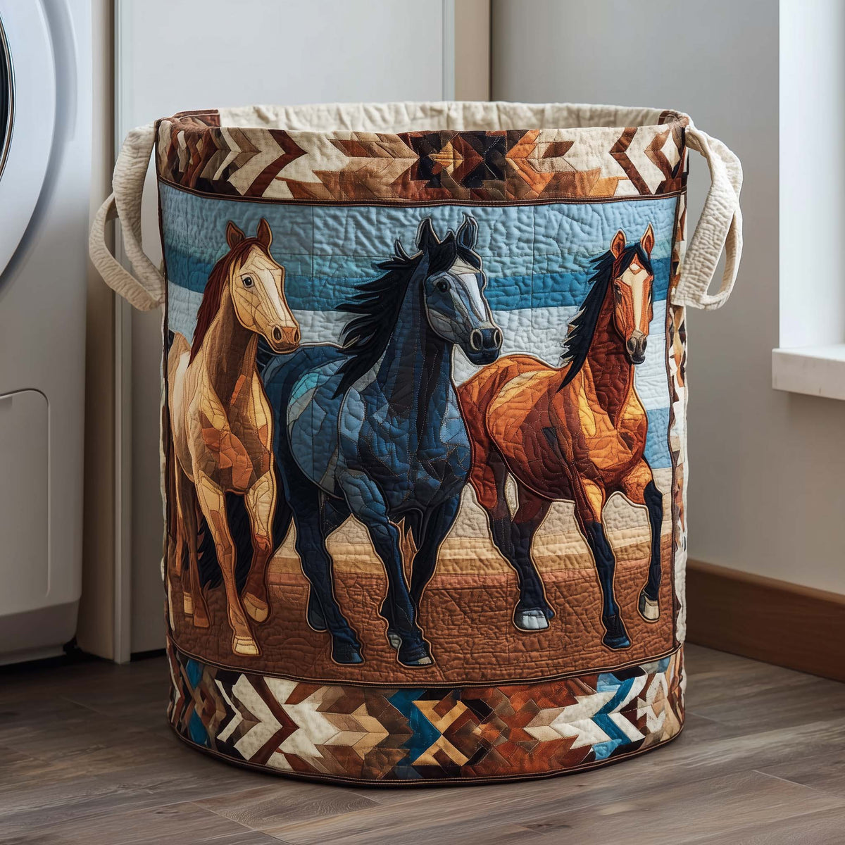 Majestic Horse Herd Quilted Laundry Basket Horse Lover Storage Basket Gift For Living Room