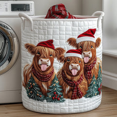 Highland Cow Christmas Quilted Laundry Basket Cow Lover Storage Basket Best Home Gifts For Mom