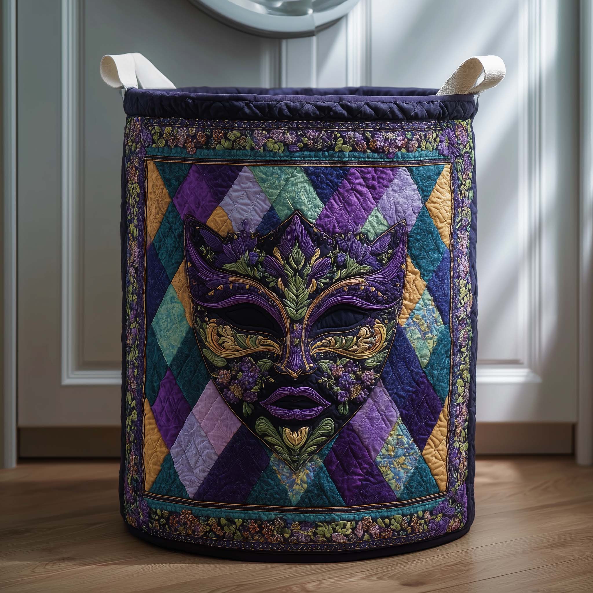 Mardi Gras Mask Quilted Laundry Basket Masked Celebration Laundry Bin Cool Room Decor Gifts