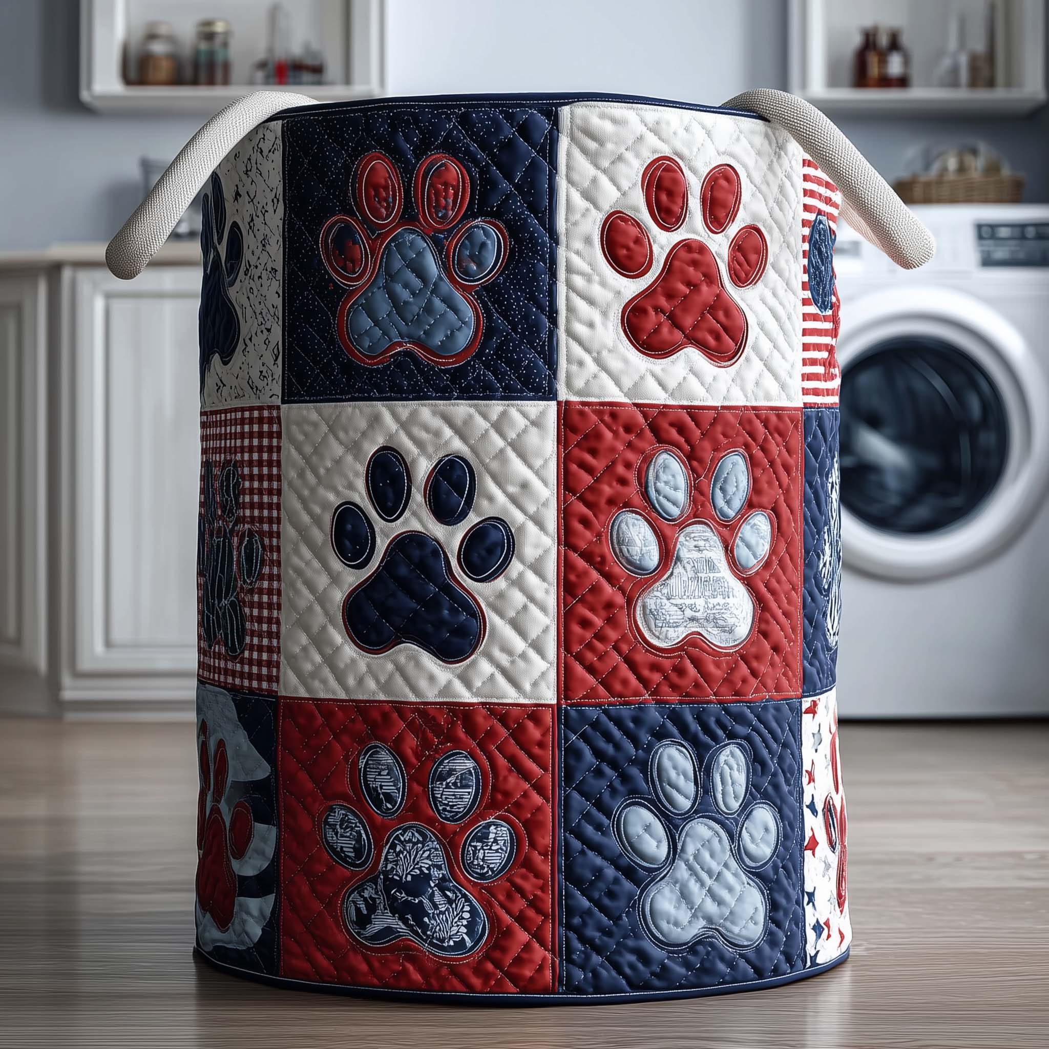 Patriotic Paw Quilted Laundry Basket Paw Lover Storage Basket Home Gifts For Sister