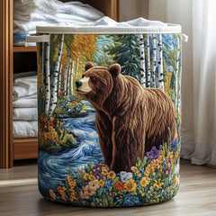 Forest Bear Quilted Laundry Basket Bear Lover Hamper Cozy Home Decor