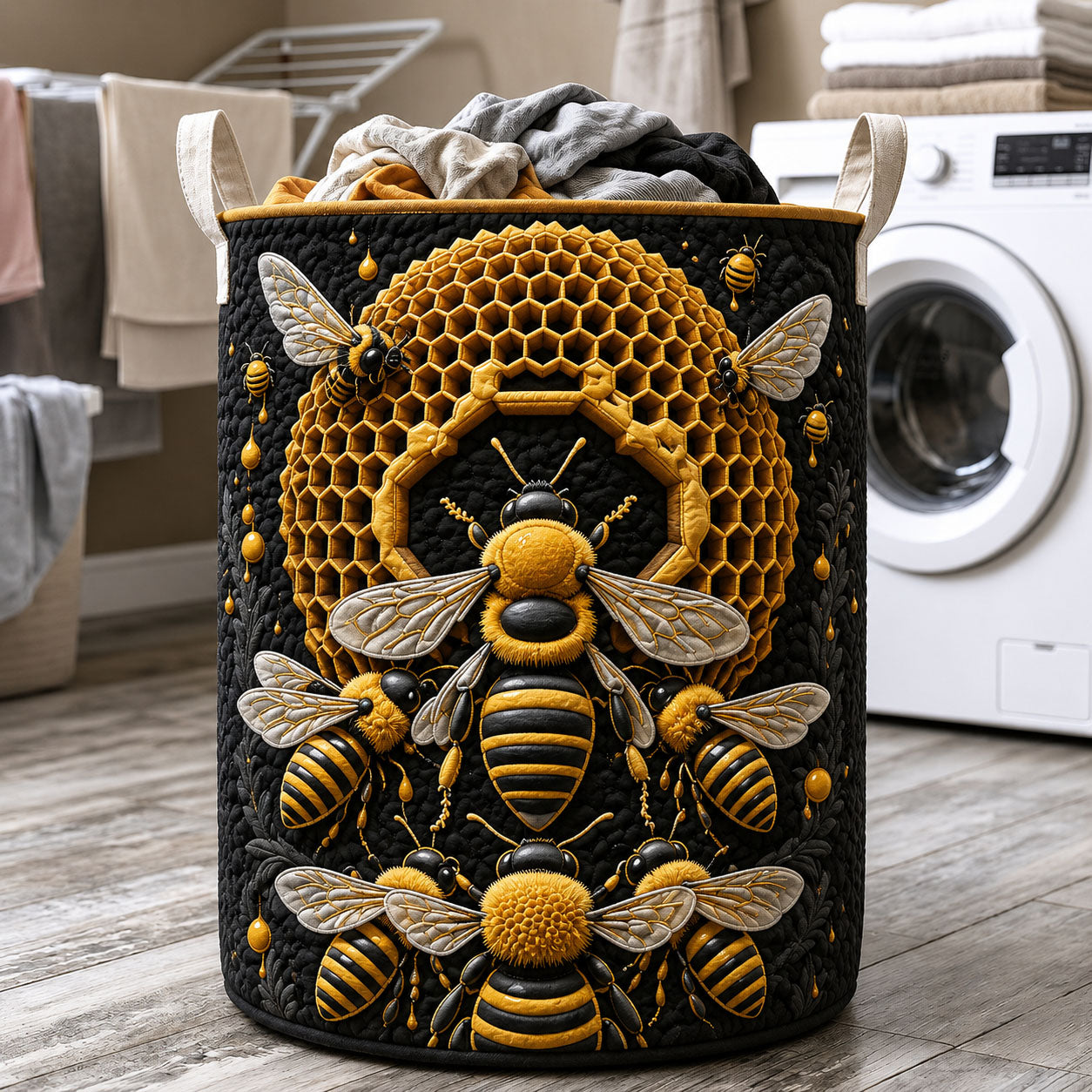 Golden Honeycomb Quilted Laundry Basket Bee Lover Laundry Bin Gift For Garden