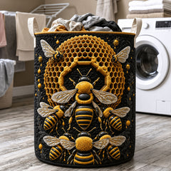Golden Honeycomb Quilted Laundry Basket Bee Lover Laundry Bin Gift For Garden