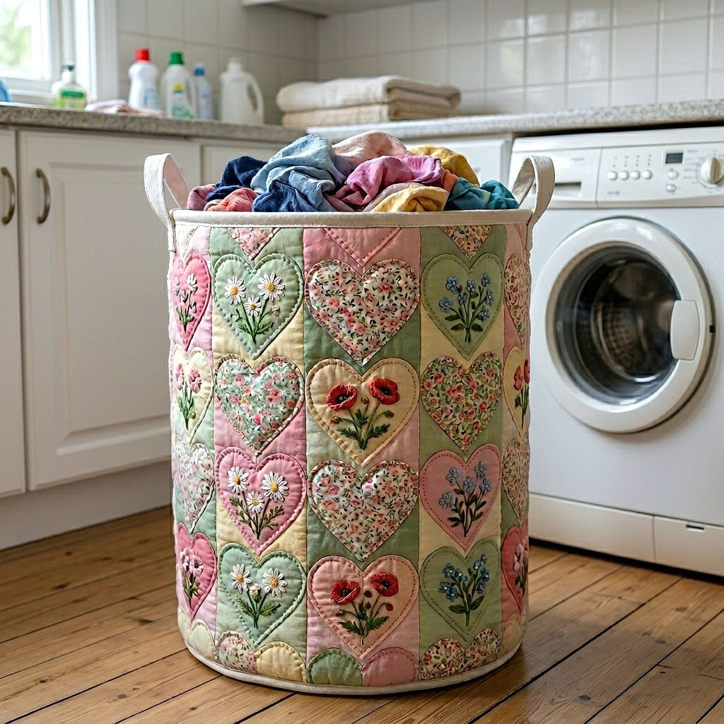 Heart Garden Quilted Laundry Basket Heart Patchwork Laundry Hamper Gift For Home Decorators