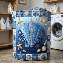 Oceanic Shell Garden Quilted Laundry Basket Seashell Starfish Hamper Home Decor Gifts For Wife