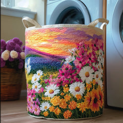 Floral Sunset Landscape Quilted Laundry Basket Floral Sunset Hamper Gift For Mom Home Decor