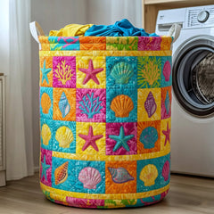 Ocean Treasures Quilted Laundry Basket Seashell Starfish Clothes Hamper Home Lover Gift Ideas