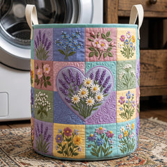 Floral Heart Patchwork Quilted Laundry Basket Lavender Heart Hamper Gift For Sister Home Decor