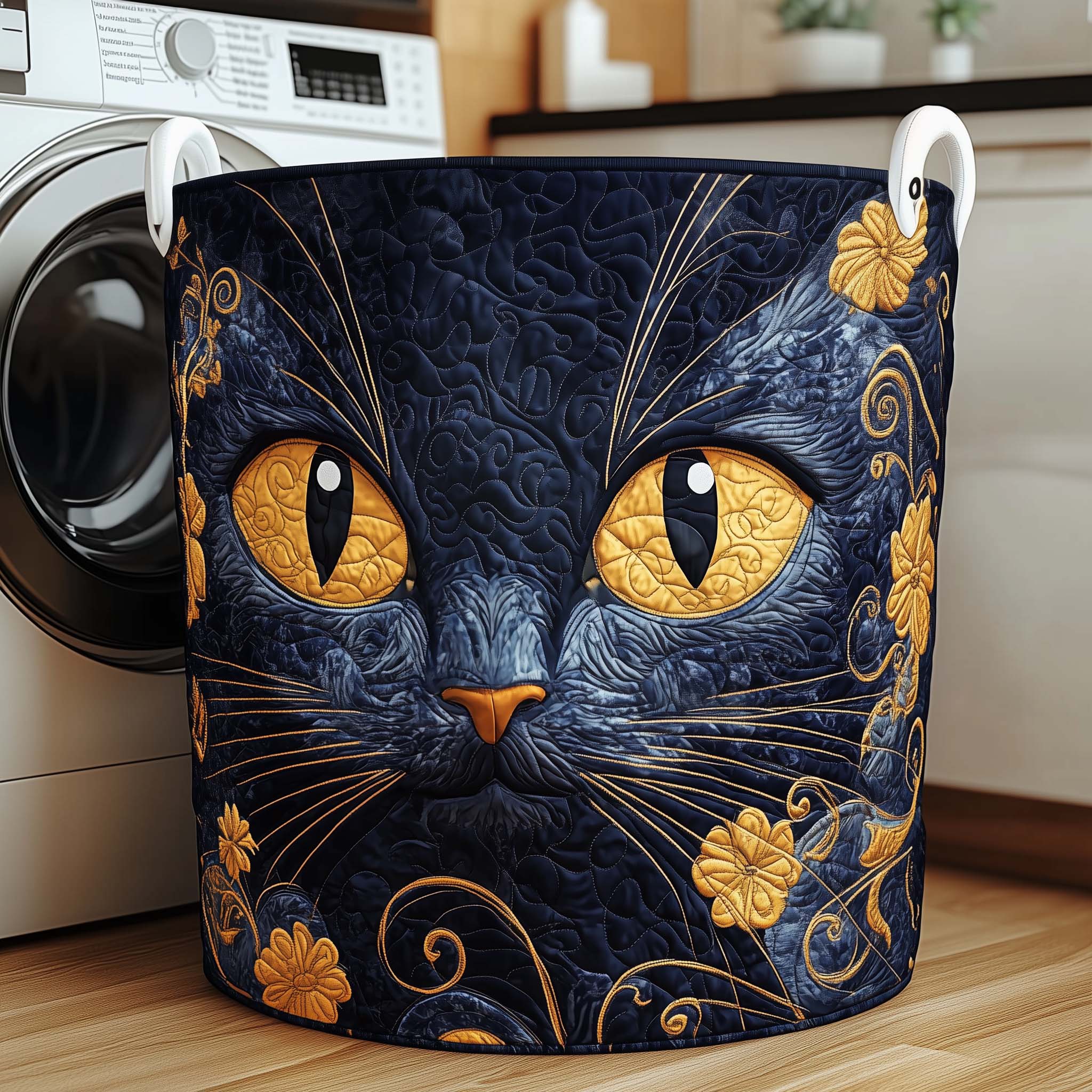 Mystic Black Cat Quilted Laundry Basket Black Cat Lover Storage Basket Cute Room Decor Gifts
