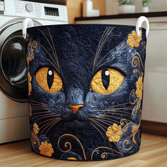 Mystic Black Cat Quilted Laundry Basket Black Cat Lover Storage Basket Cute Room Decor Gifts
