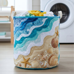 Ocean Beach Quilted Laundry Basket Seashell Beach Storage Basket Gifts For House Lovers