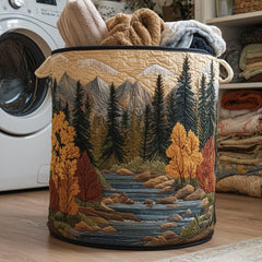 Mountain River Landscape Quilted Laundry Basket Forest River Scene Hamper Cute Room Decor Gifts