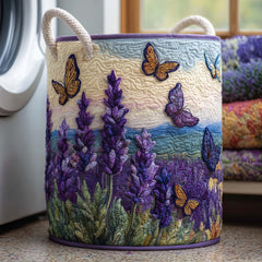 Lavender Butterfly Meadow Quilted Laundry Basket Floral Lavender Laundry Hamper Ideas Gift