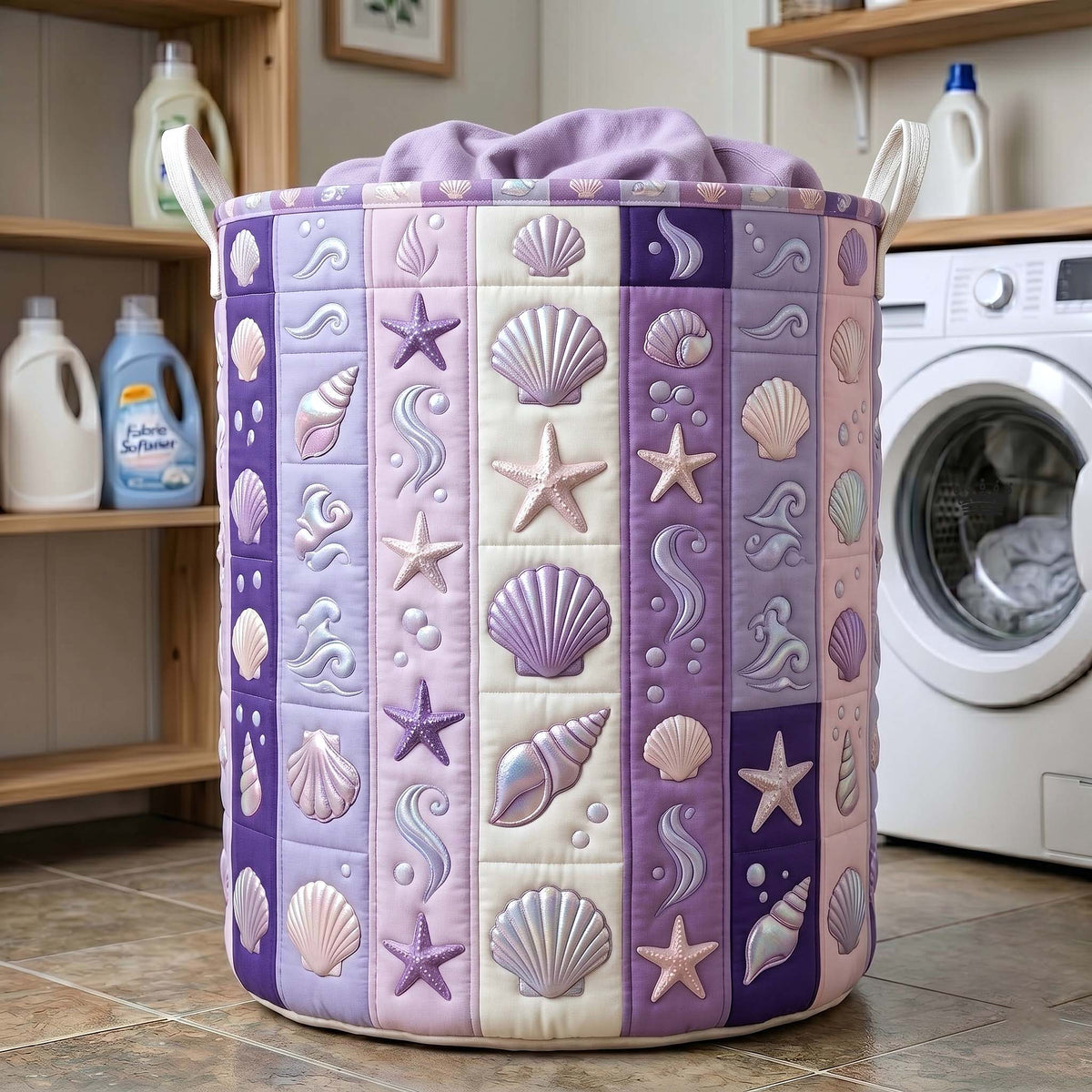 Nautical Ocean Quilted Laundry Basket Seashell Starfish Clothes Hamper Room Decor Finds
