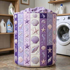 Nautical Ocean Quilted Laundry Basket Seashell Starfish Clothes Hamper Room Decor Finds