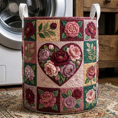Floral Heart Quilted Laundry Basket Floral Patchwork Laundry Bin Gifts For Home Lovers