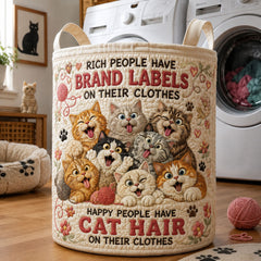 Happy People Have Cat Hair Quilted Laundry Basket Cat Lover Laundry Bin Gift Ideas