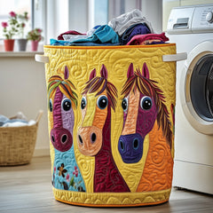 Horse Trio Quilted Laundry Basket Horse Lover Storage Basket Top Gift