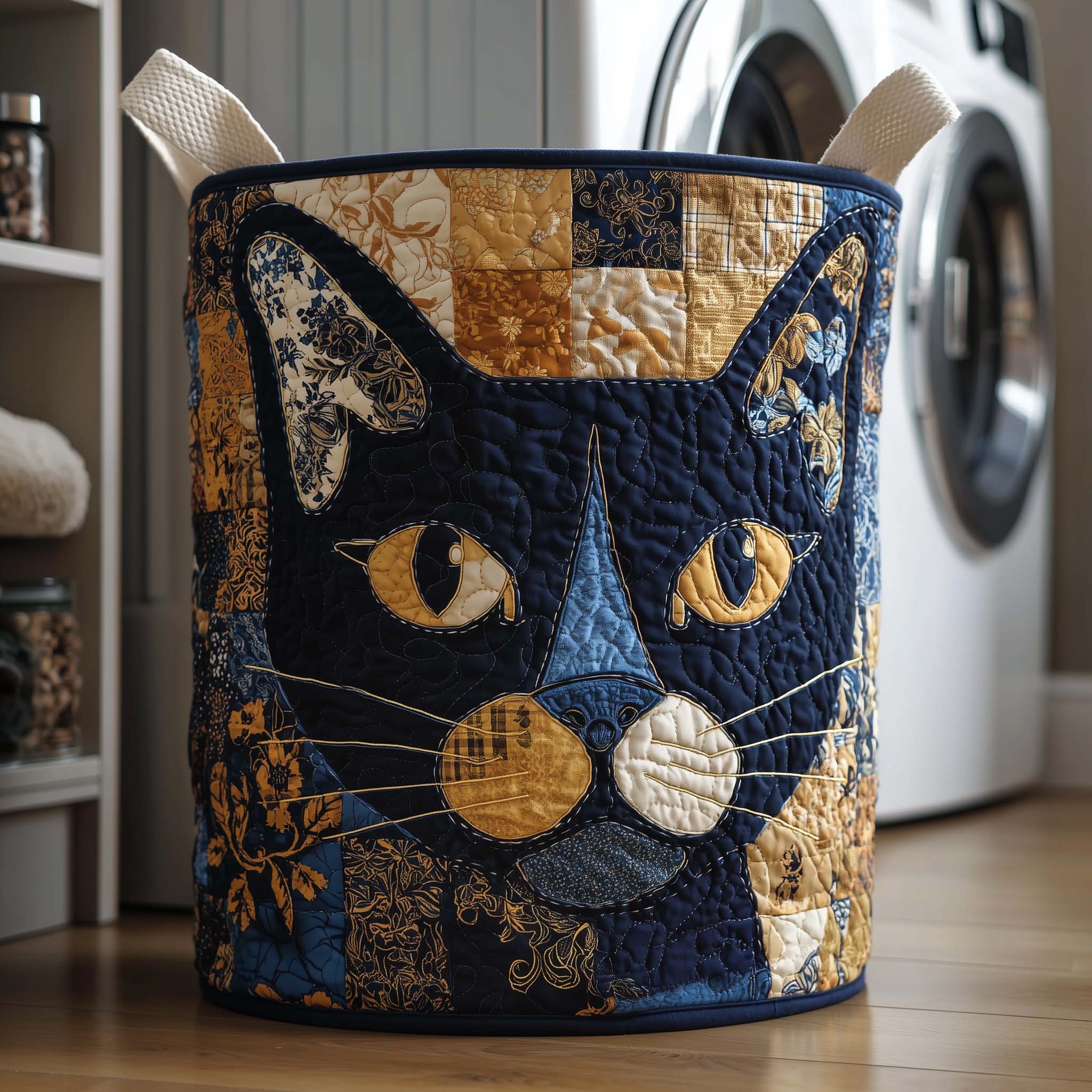 Patchwork Cat Quilted Laundry Basket Cat Lover Storage Basket Gifts For Living Rooms