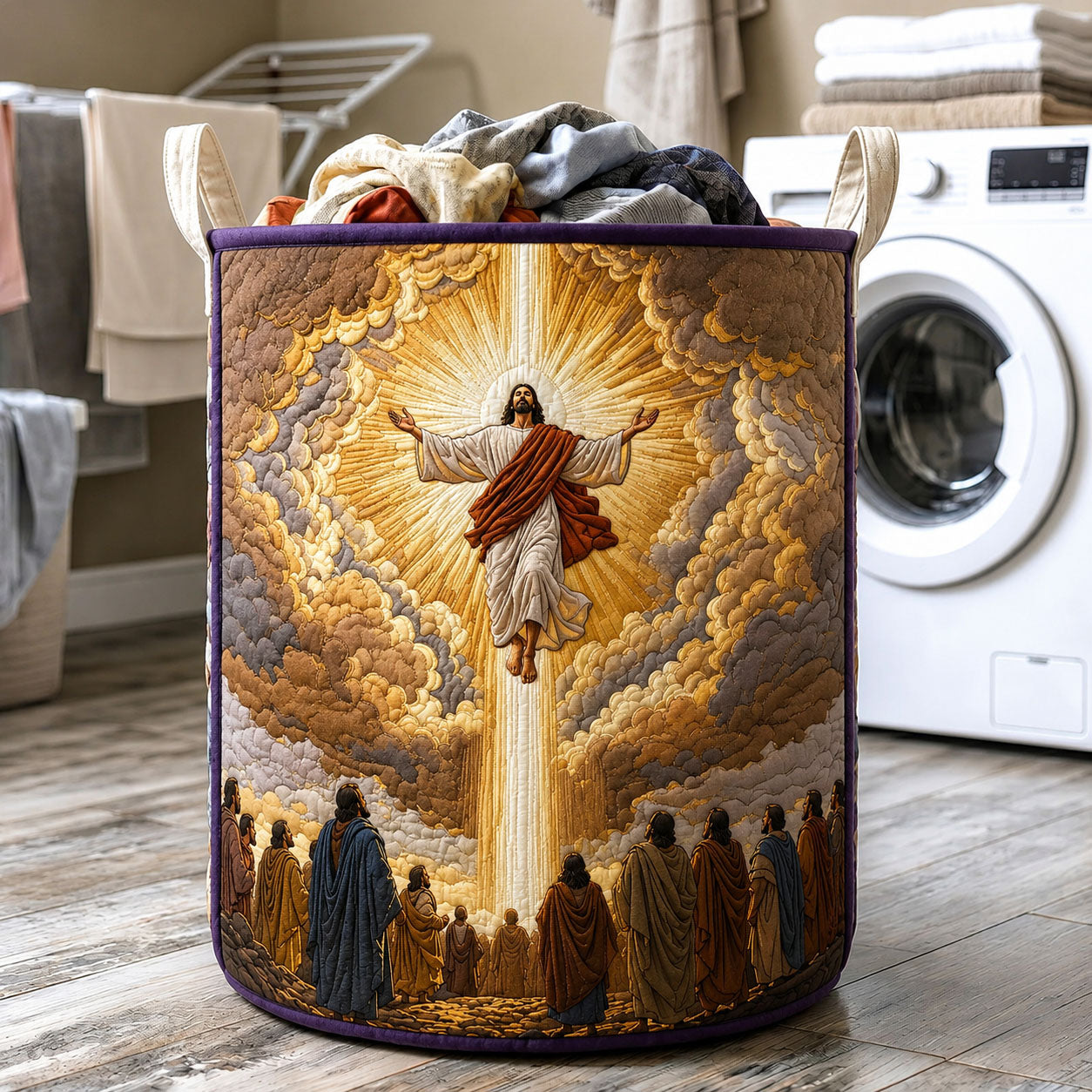 Jesus Ascension Quilted Laundry Basket Christ Savior Laundry Bin Gift For Religious Home
