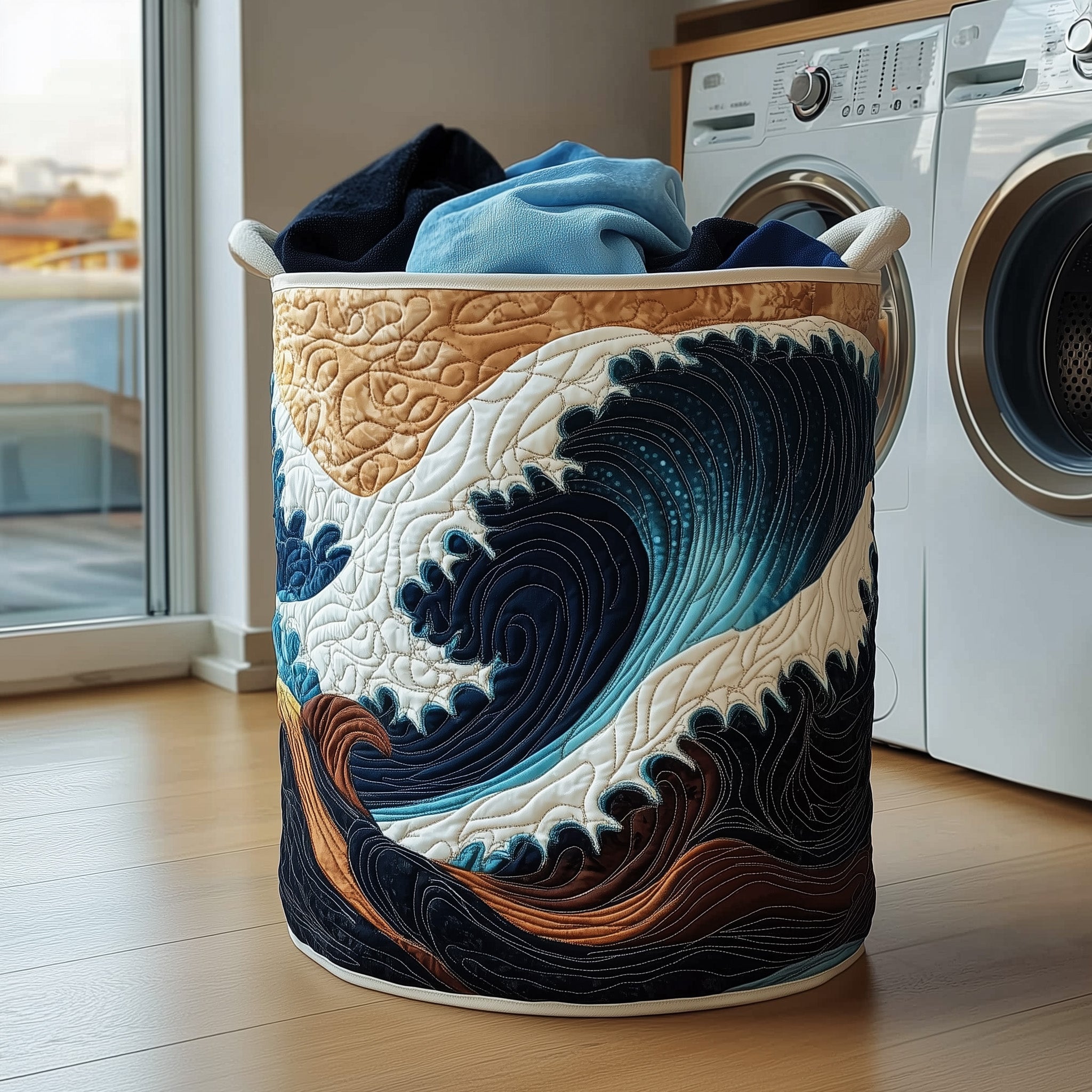 Ocean Wave Quilted Laundry Basket Wave Laundry Hamper Unique Home Decor Gifts