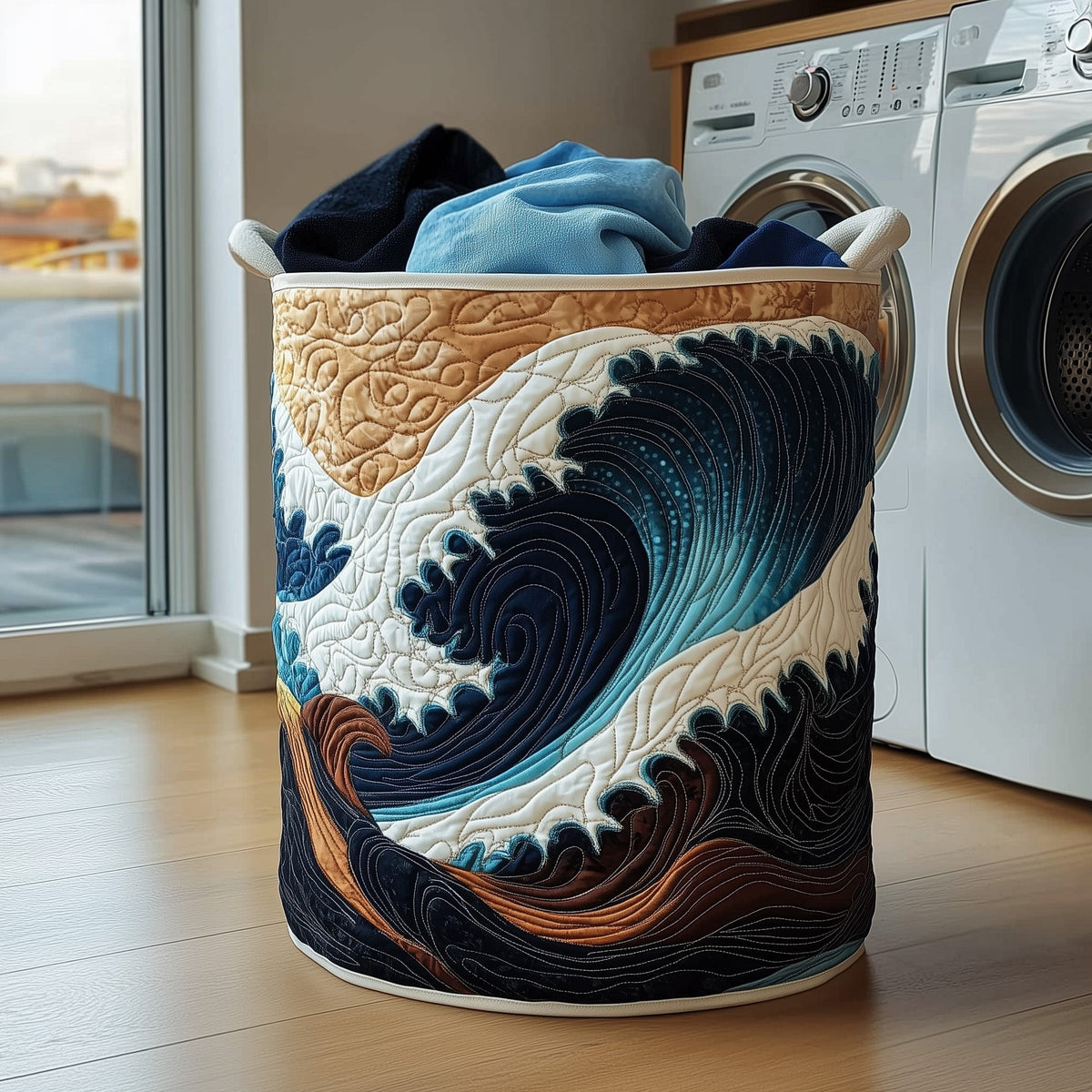 Ocean Wave Quilted Laundry Basket Wave Laundry Hamper Unique Home Decor Gifts