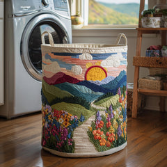 Mountain Sunrise Quilted Laundry Basket Floral Mountain Path Laundry Hamper House Gift