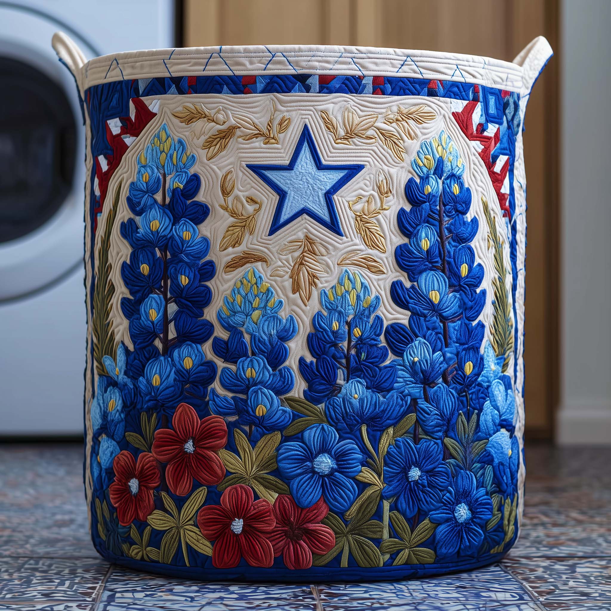 Texas Bluebonnet Quilted Laundry Basket Bluebonnet Star Laundry Bin Cool Room Decor