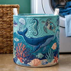 Oceanic Wonders Quilted Laundry Basket Whale Lover Storage Basket Gift For Mom Home Decor