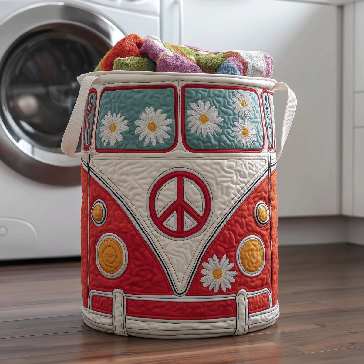 Hippie Van Quilted Laundry Basket Daisy Peace Van Laundry Hamper Home Gifts For Wife