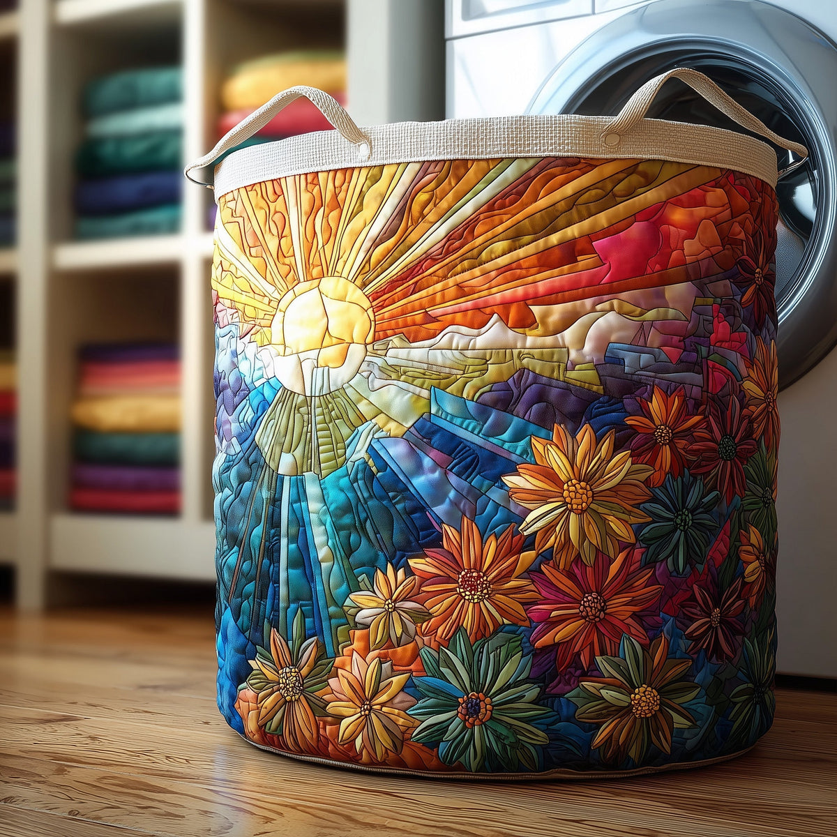 Sunrise Mountain Floral Quilted Laundry Basket Floral Sunrise Laundry Hamper Home Gifts For Her