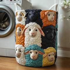 Sheep Heaven Quilted Laundry Basket Sheep Lover Hamper Trendy Room Decor Gifts