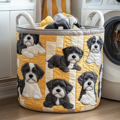 Puppy Patchwork Quilted Laundry Basket Puppy Lover Clothes Hamper Cool Room Decor Gifts