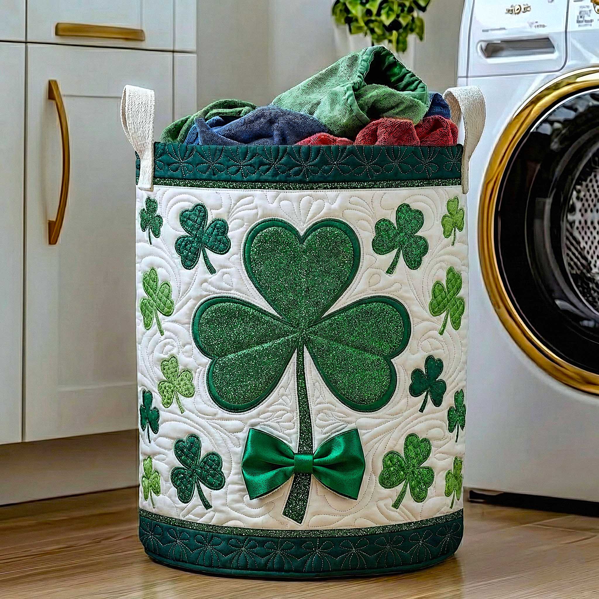 Shamrock Garden Quilted Laundry Basket Shamrock Bow Storage Basket Home Gifts For Her