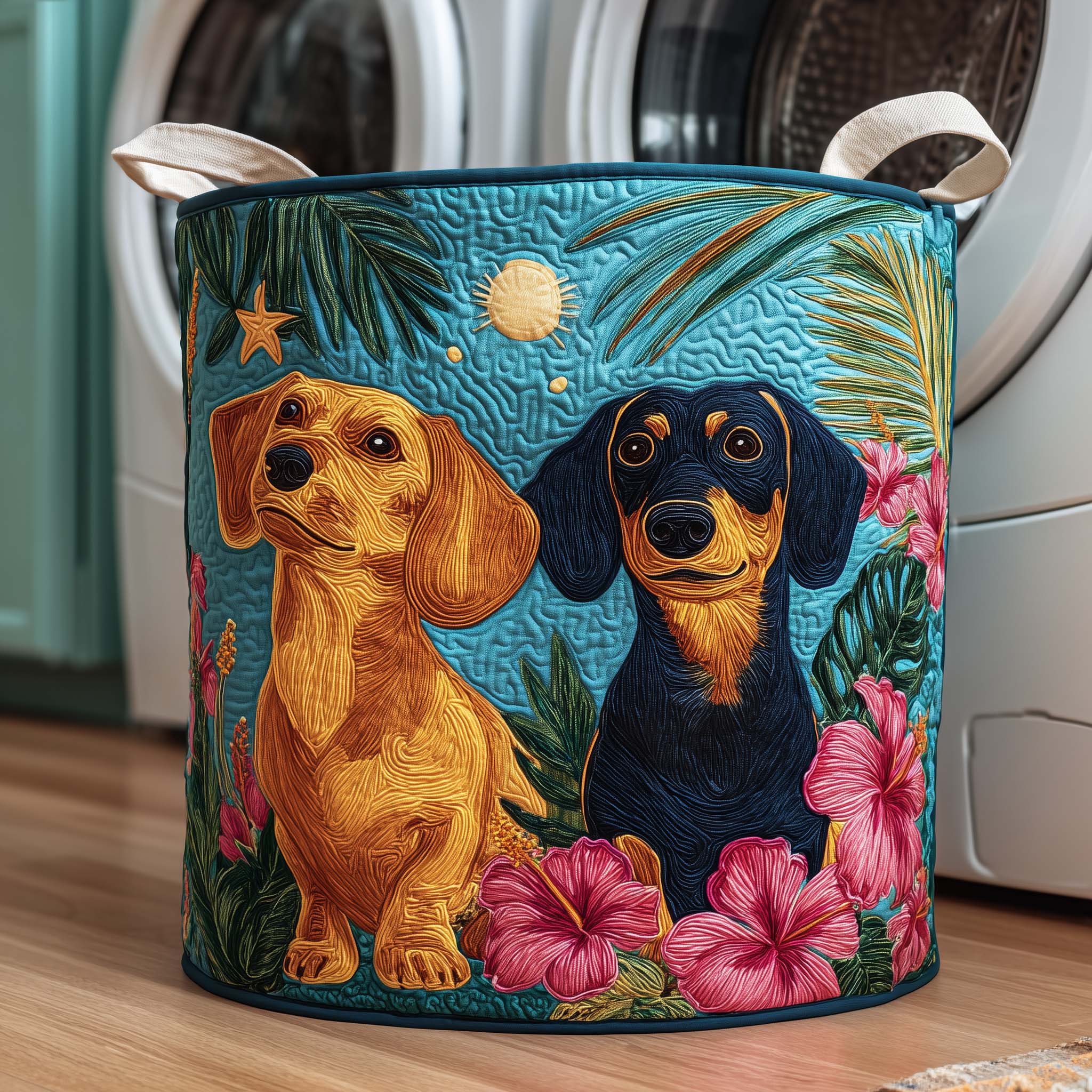 Tropical Dachshund Quilted Laundry Basket Dachshund Lover Storage Basket Room Gift For Her
