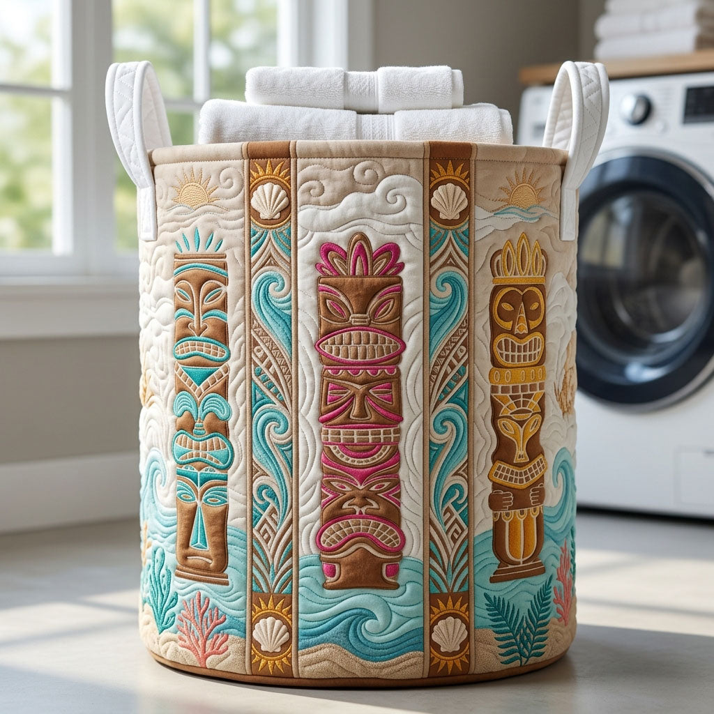 Tiki Island Quilted Laundry Basket Tiki Totem Laundry Hamper Home Decor Gifts For Girlfriend