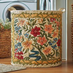 Wildflower Stream Quilted Laundry Basket Floral Garden Hamper Present For House Lovers