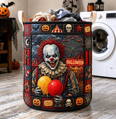 Scary Clown Carnival Quilted Laundry Basket Halloween Clown Storage Basket Gift For Room Decor