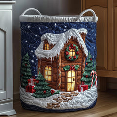 Winter Gingerbread House Quilted Laundry Basket Christmas Gingerbread House Clothes Hamper