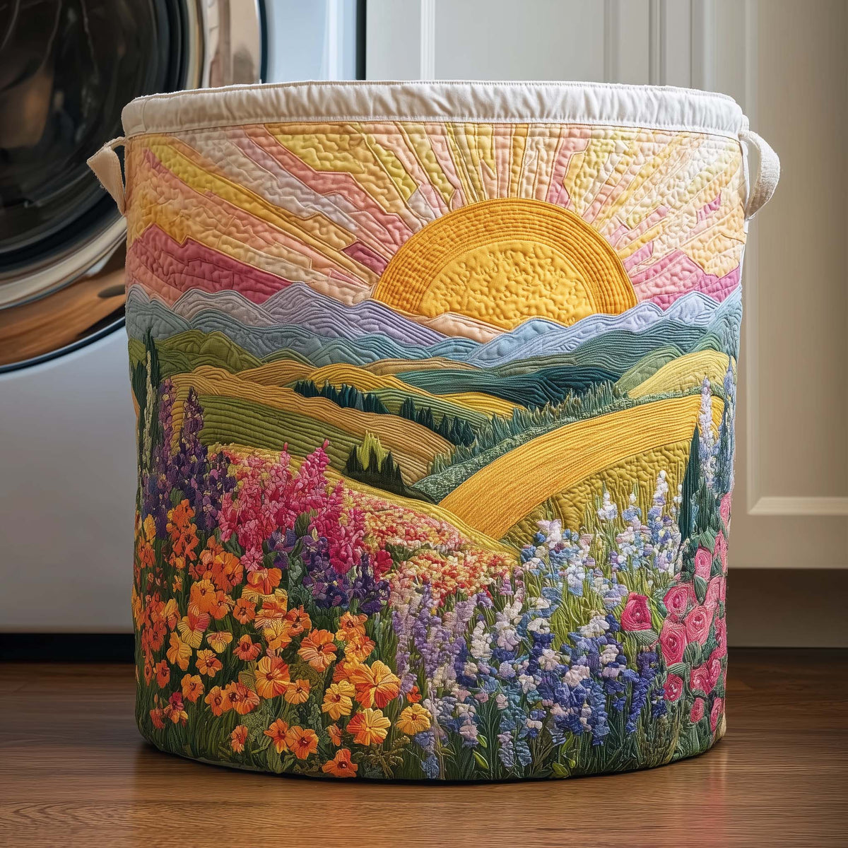 Sunrise Meadow Quilted Laundry Basket Floral Lands Hamper Best Housewarming Gift Ideas