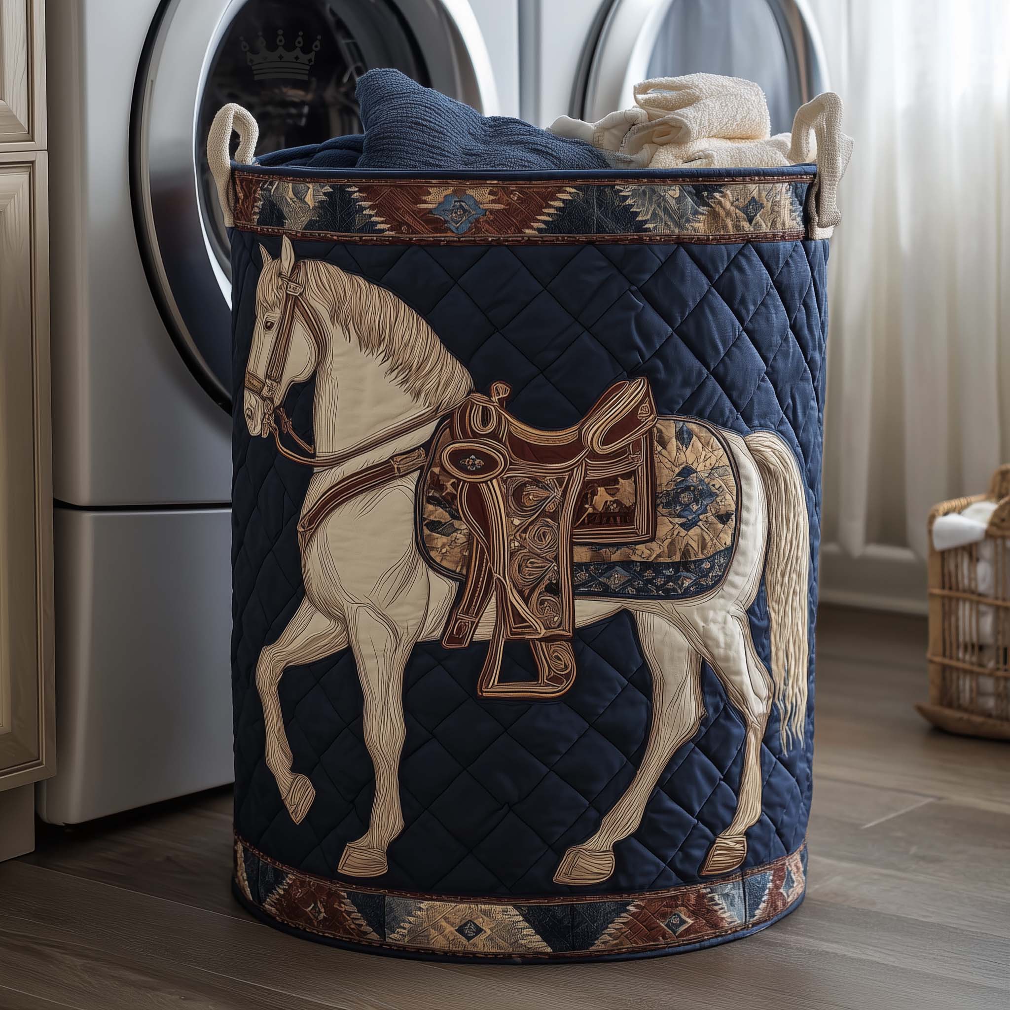 Western Horse Quilted Laundry Basket Horse Lover Clothes Hamper Unique Gift