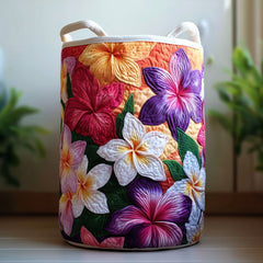 Tropical Floral Quilted Laundry Basket Plumeria Floral Clothes Hamper Unique Gift
