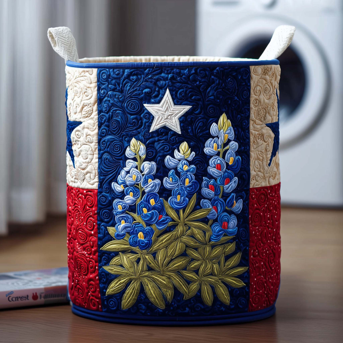 Texas Bluebonnets Quilted Laundry Basket Bluebonnet Floral Laundry Hamper Cool Room Decor Gifts