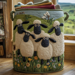 Sheep Meadow Quilted Laundry Basket Sheep Lover Laundry Bin Cute Gift