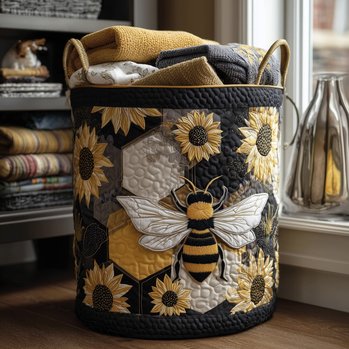 Sunflower Bee Quilted Laundry Basket Bee Sunflower Hamper Best Home Gifts For Mom