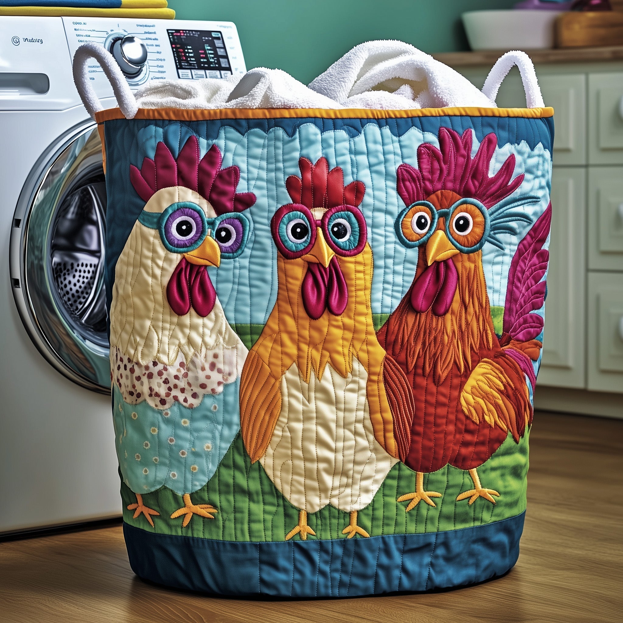Quirky Chicken Trio Quilted Laundry Basket Chicken Lover Storage Basket Gift For Living Room