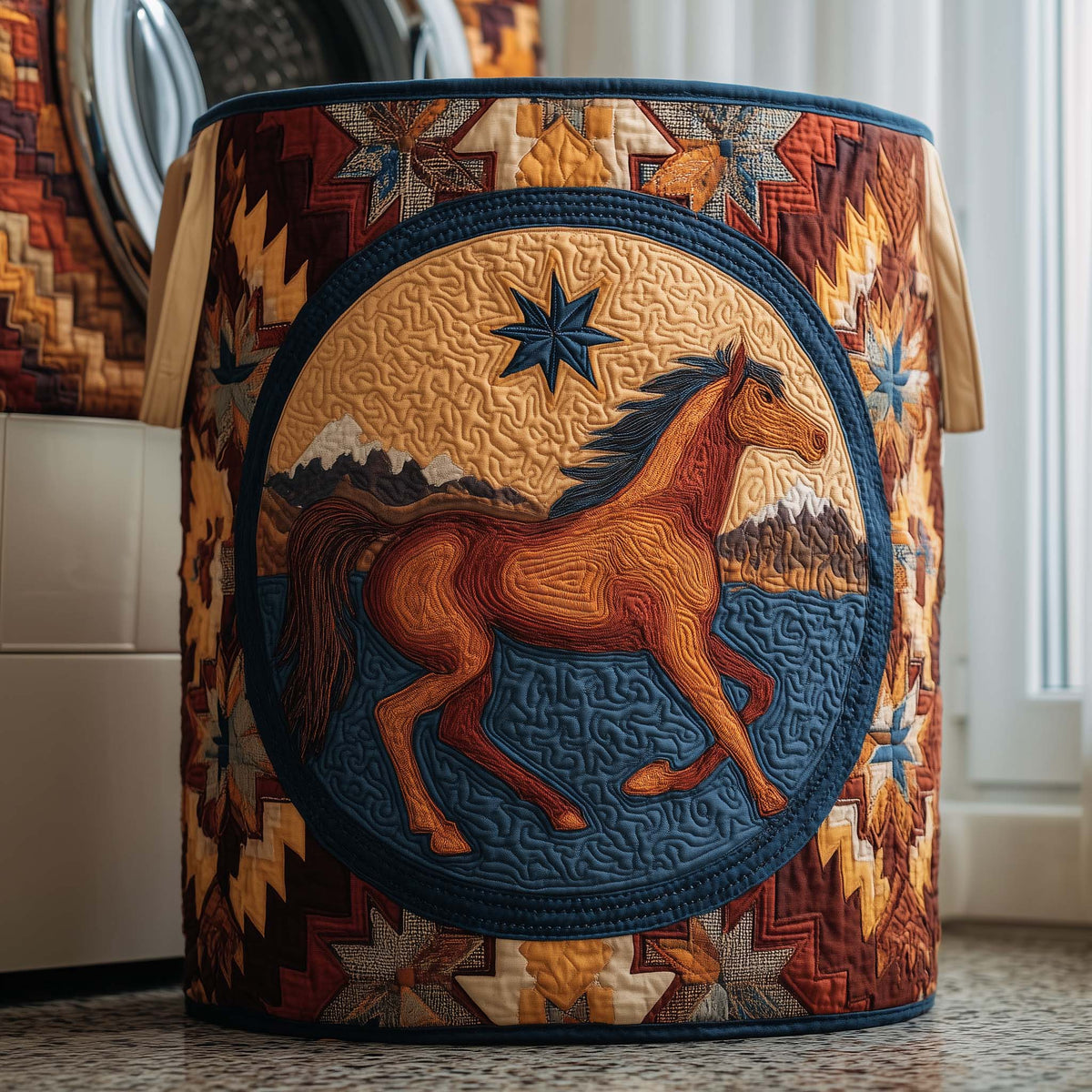 Wild Horse Spirit Quilted Laundry Basket Horse Lover Laundry Bin Best Home Gifts For Mom