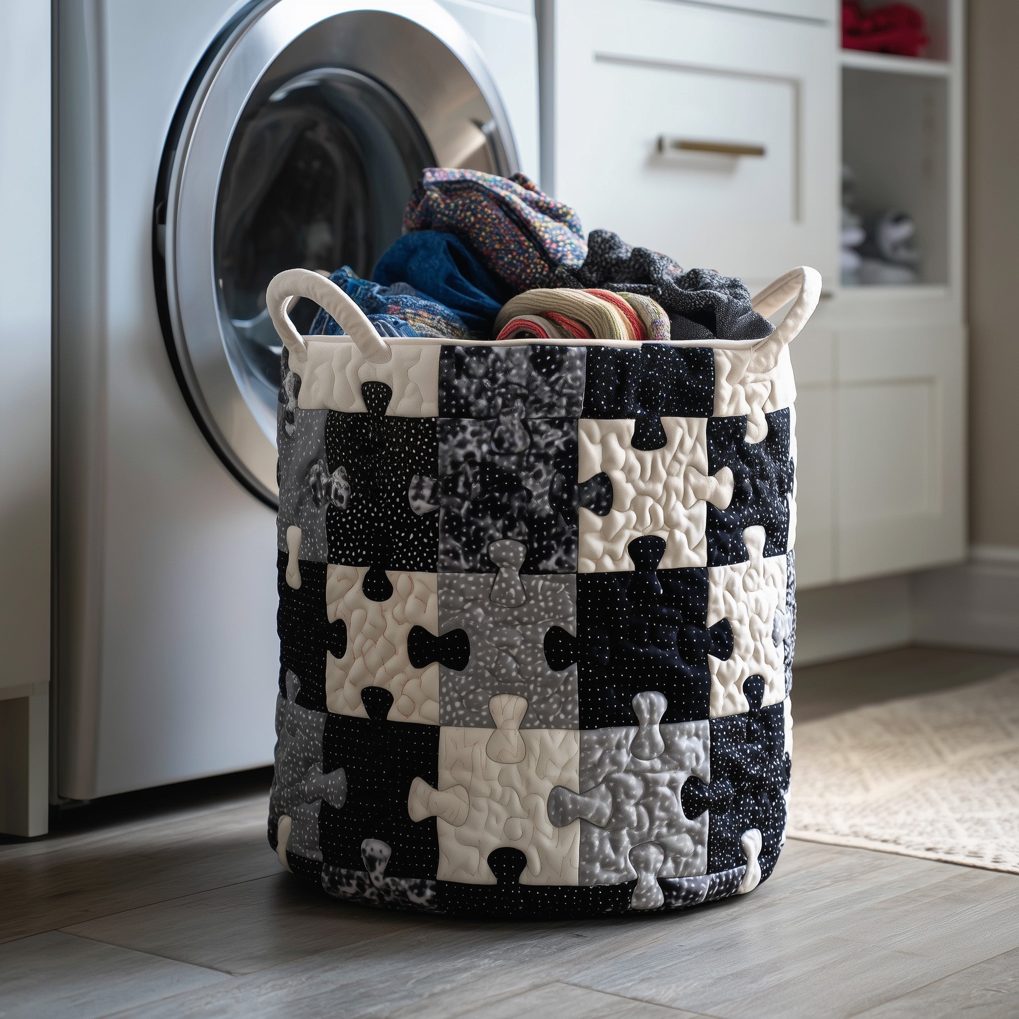 Puzzle Piece Quilted Laundry Basket Jigsaw Puzzle Patchwork Basket Hamper Cozy Home Decor Gifts