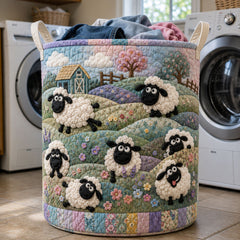 Sheep Meadow Quilted Laundry Basket Sheep Lover Storage Basket Gifts For Room Decor